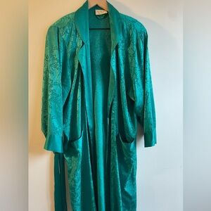 Vintage Victoria's Secret Gold||Emerald Green Long Satin Kimono Robe with Tie S